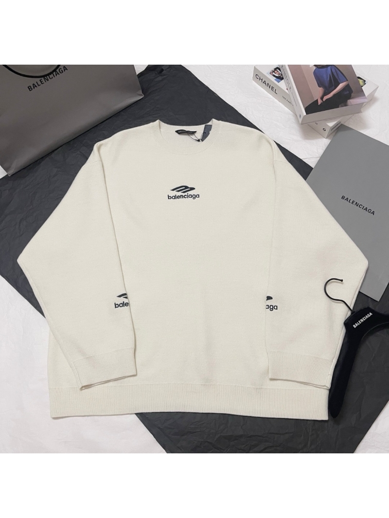 Balenciaga Embroidered Logo Oversized Sweater White