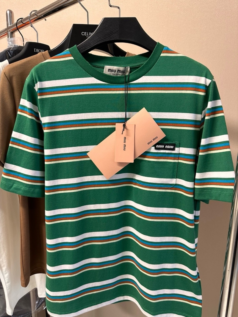 Miu Miu 2024 Spring/Summer New Striped Short Sleeve T-Shirt