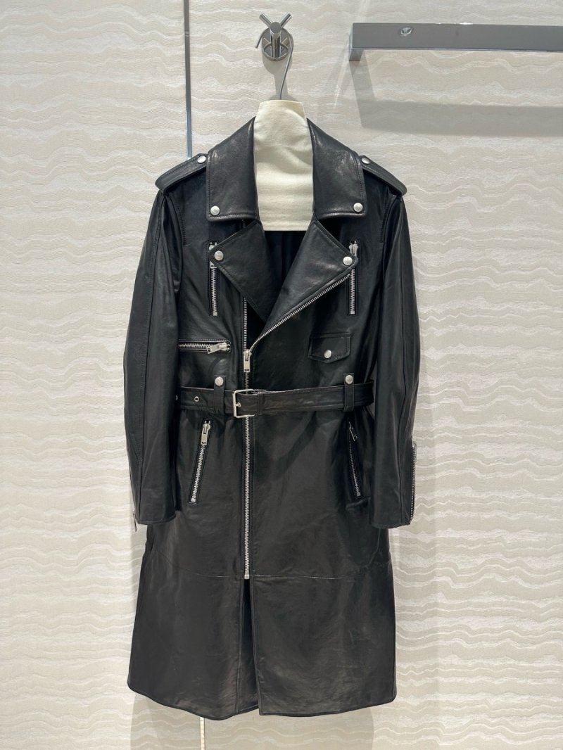 YSL Saint Laurent Long Lambskin Leather Biker Jacket
