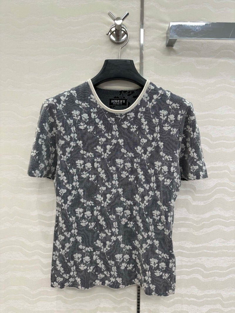 Fendi Exclusive Limited-Edition Lace Jacquard Silk Wool Knit Top Grey