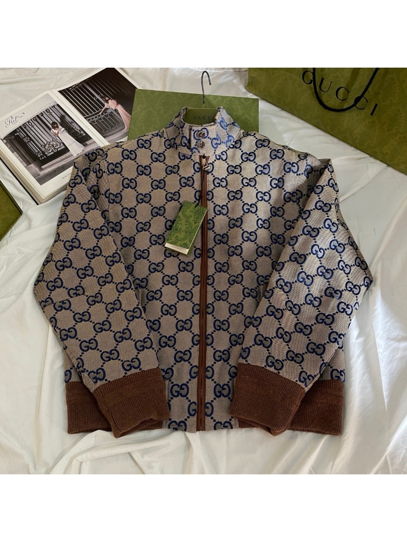 Gucci GG Unisex Jacquard Zip-Up Jacket with Lambskin Trimming
