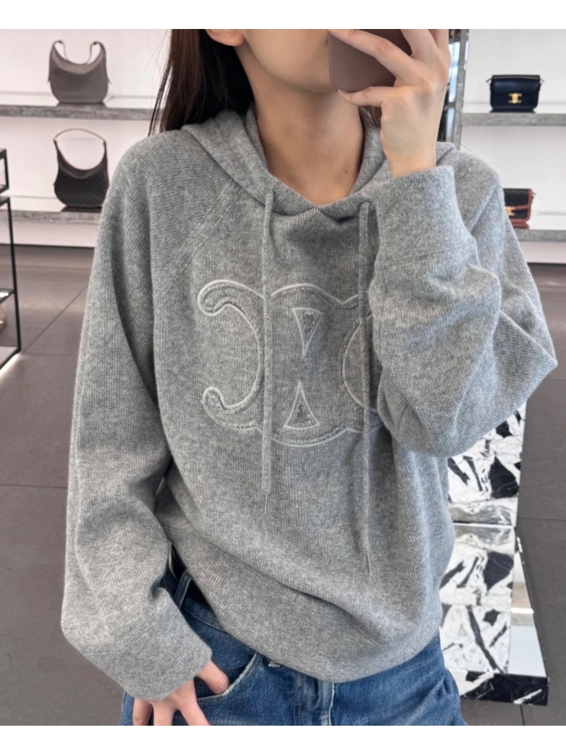 Celine Triomphe Logo Wool Hooded Sweater