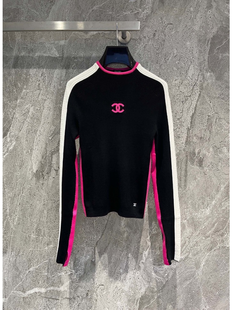 Chanel Contrast Collar Wool Blend Knit Sweater | Coconeige Ski Collection Black