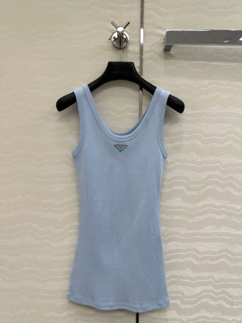 Prada 25SS New Color Triangle Logo Pure Cotton Tank Top Light Blue