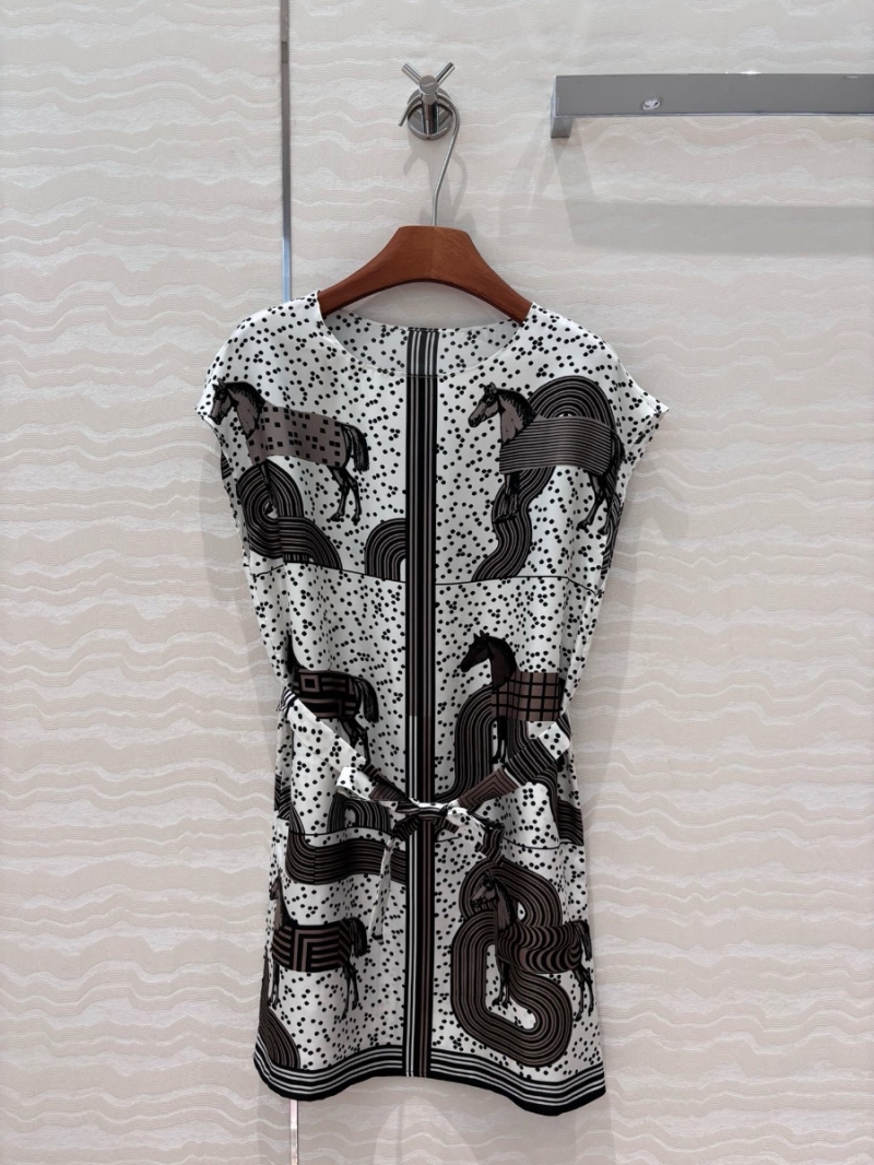 Hermes Pop-Art Horse Print Silk Dress Black