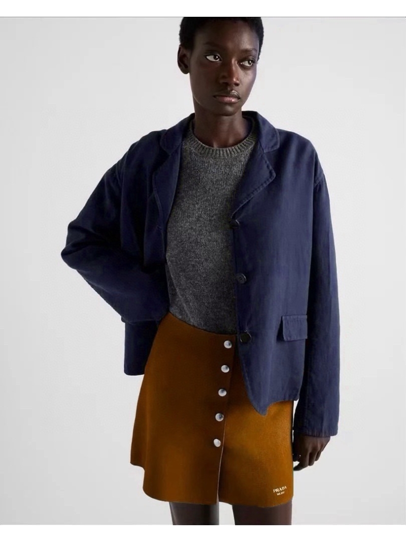 Prada Summer Breeze Minimalist Suede Skirt Camel