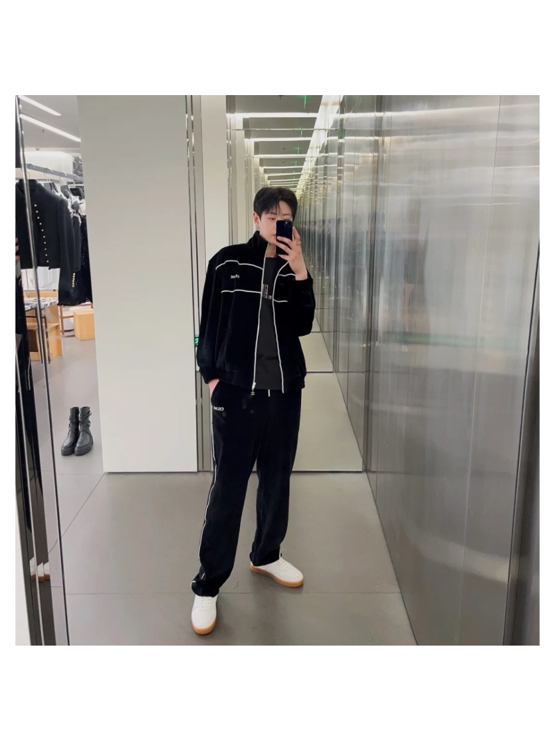 Celine Unisex Velvet Track Jacket with Logo Black