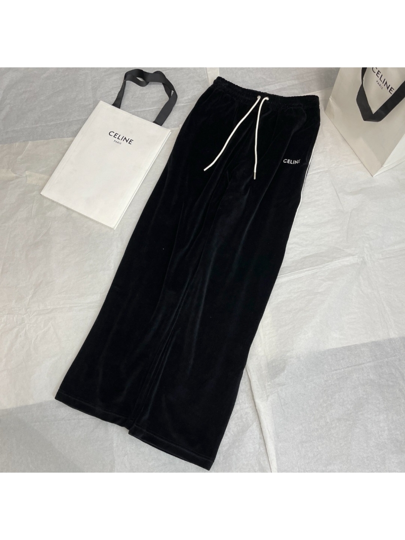 Celine Velvet Track Pants with Logo