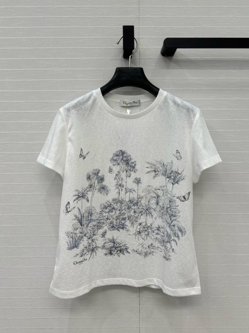 Dior Tropical Rainforest Butterfly Sketch Cotton-Linen T-Shirt
