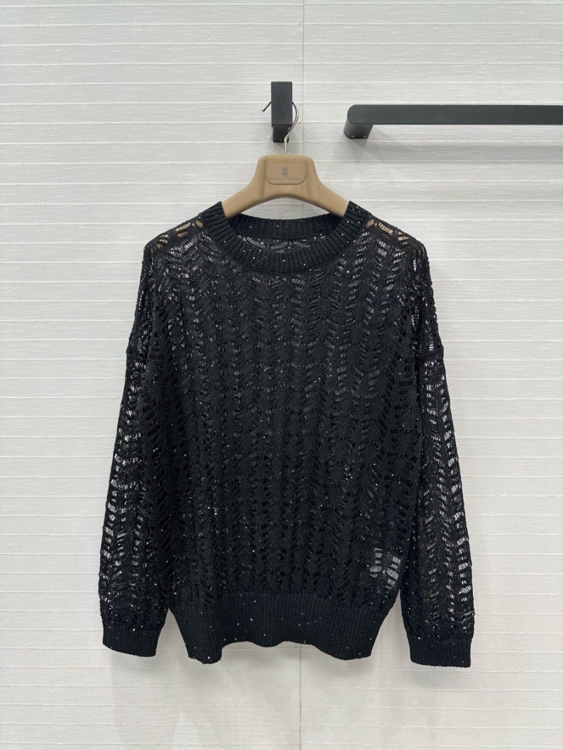 Brunello Cucinelli Exclusive Limited-Edition Openwork Sequin Knit Pullover Black