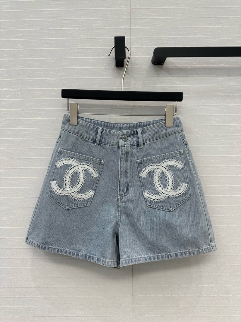Chanel Coco Beach CC Lace Embroidery Denim Shorts
