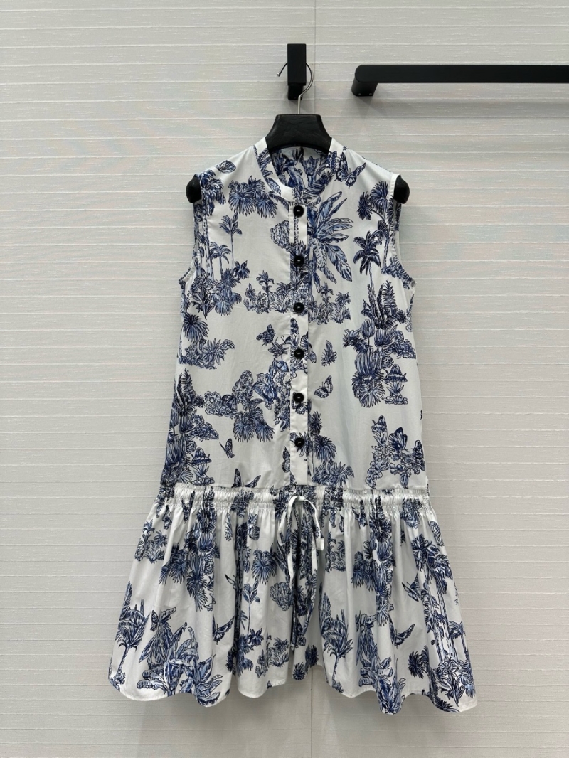 Dior 25SS Palms Toile de Jouy Jungle Print Sleeveless Dress