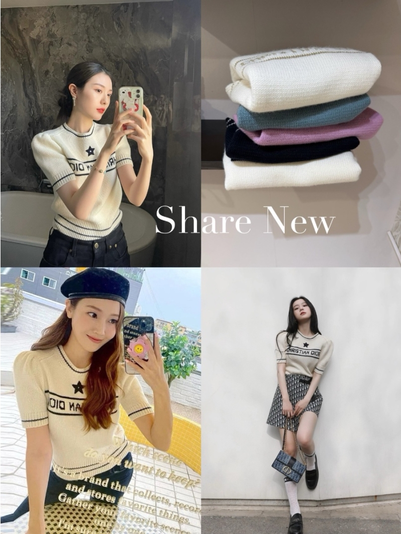 Dior Lucky Star Short Sleeve Cashmere Wool SweaterWhite