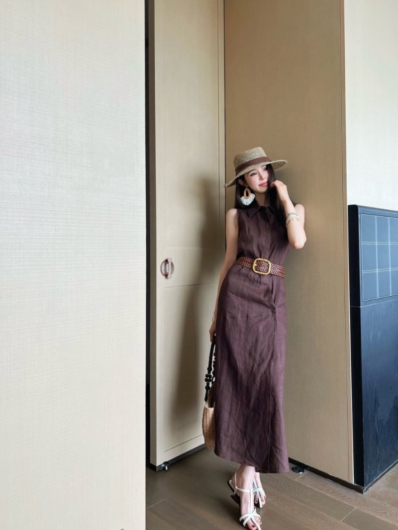 Loewe Sleeveless Linen Maxi Dress with Vintage Braided Belt Coco