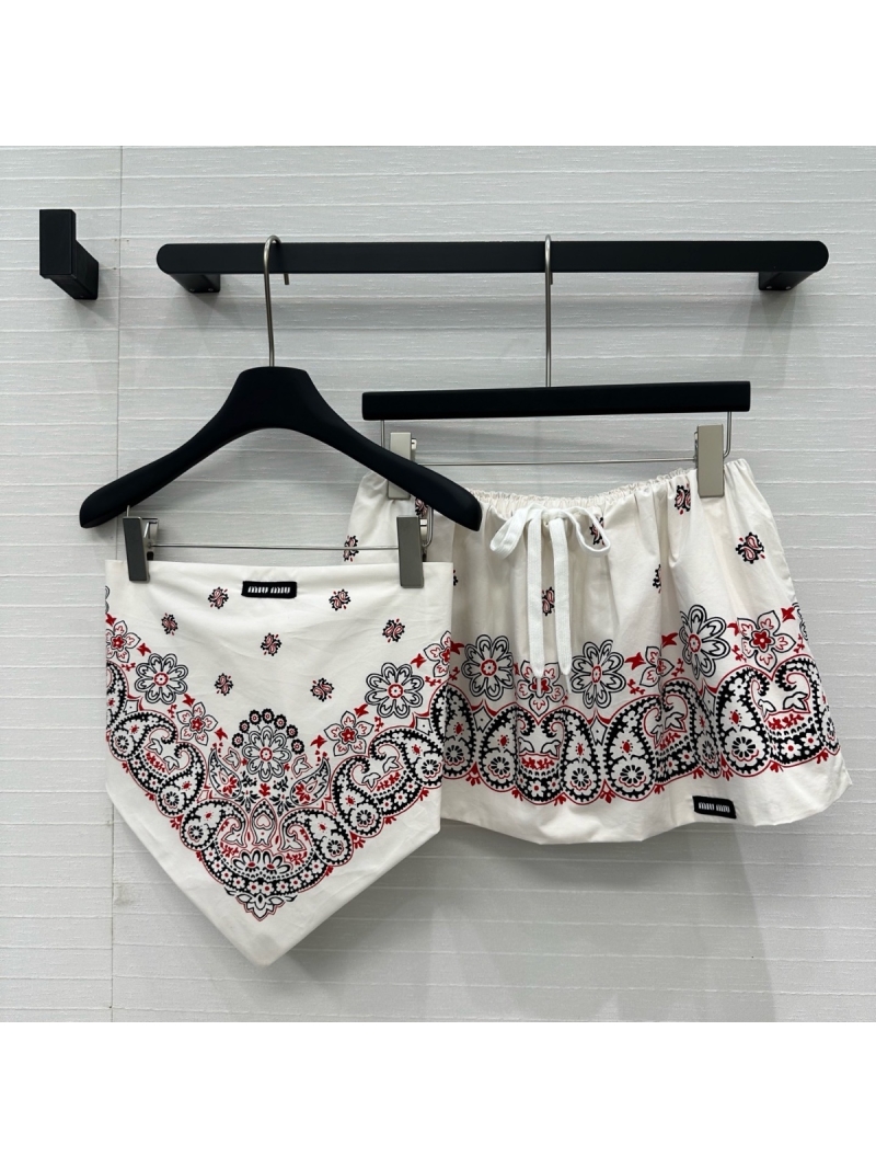 Miu Miu Exclusive Limited-Edition Paisley Print Backless Tie Bandeau Top & Puff Mini Skirt Set