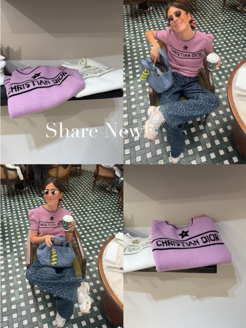 Dior Lucky Star Short Sleeve Cashmere Wool Sweater Purple