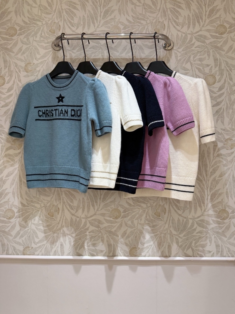 Dior Lucky Star Short Sleeve Cashmere Wool Sweater Cloudblue
