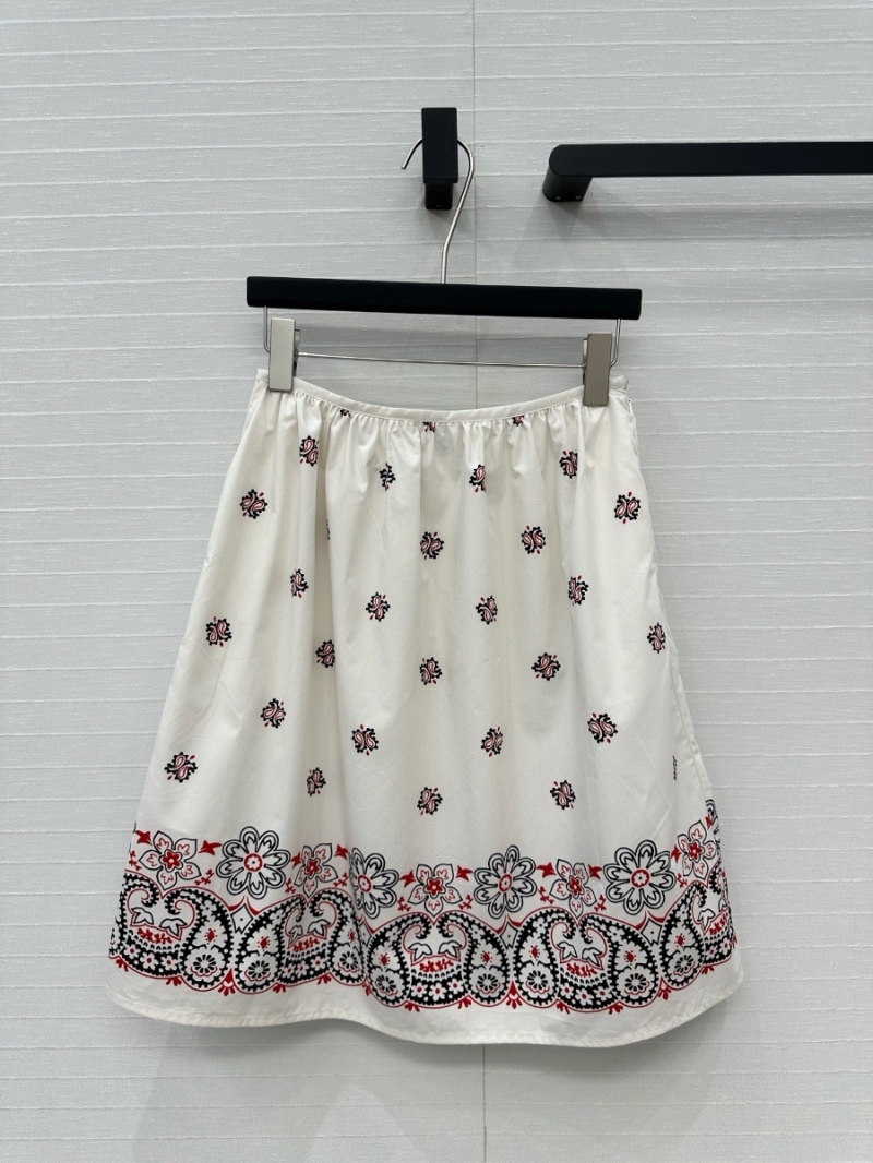 Miu Miu Exclusive Limited-Edition Vacation Paisley Print Cotton Midi Skirt White