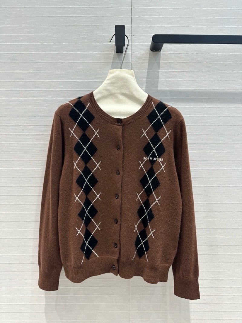 Miu Miu Argyle Cashmere Cardigan Camel