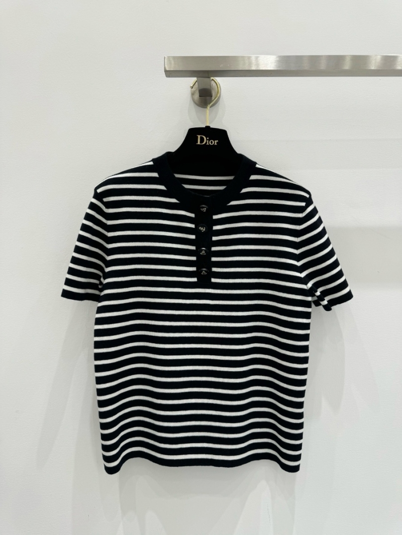 Dior Striped Short-Sleeve Wool Knit Top