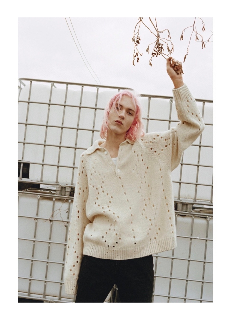 Givenchy Hollow-Knit Wool Long Sleeve Polo Sweater