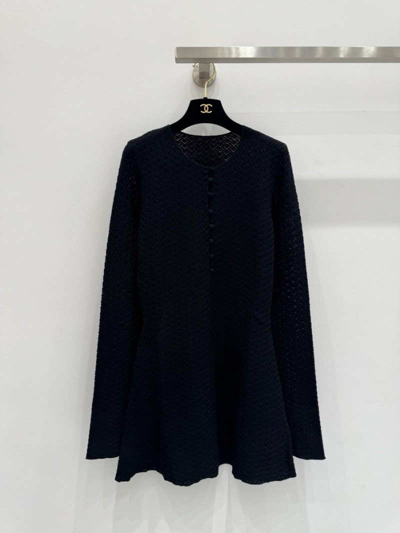 YSL Saint Laurent Round-Neck Hollow Knit Wool Dress