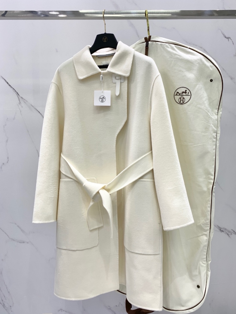 Hermes Inspired Imported Cashmere Double-Faced Coat with Leather Buckle