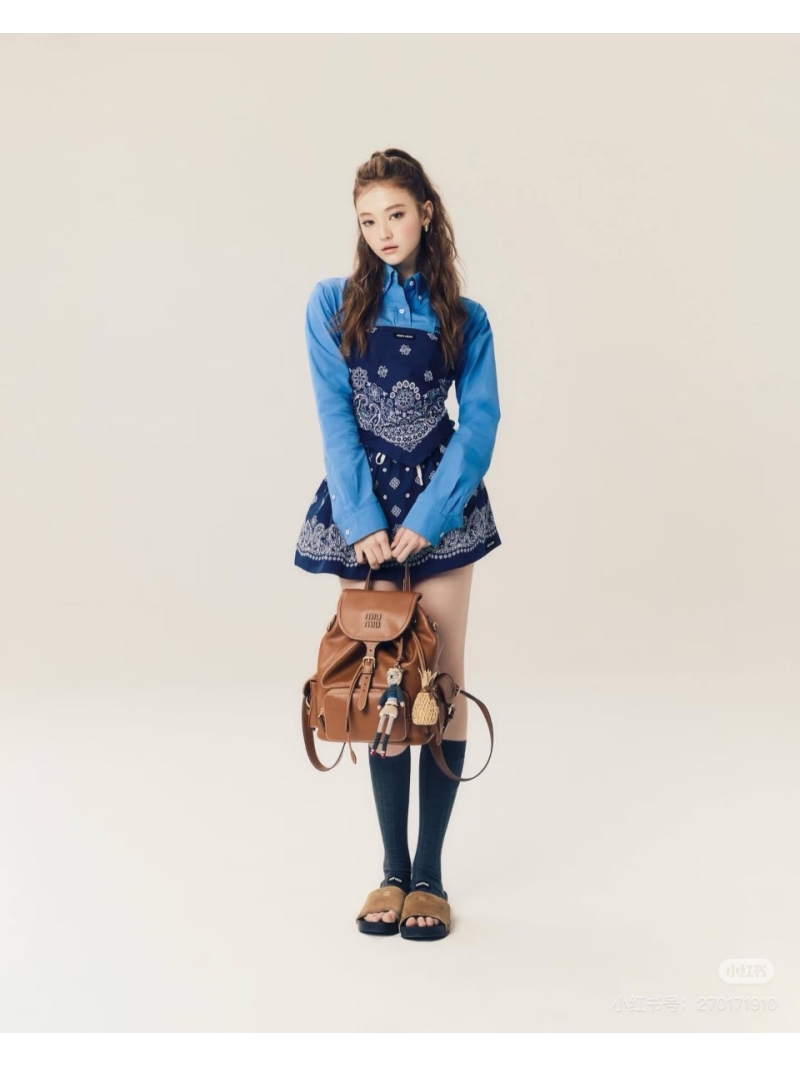 Miu Miu Exclusive Limited-Edition Paisley Print Backless Bandeau Top & Puff Mini Skirt Set BLUE