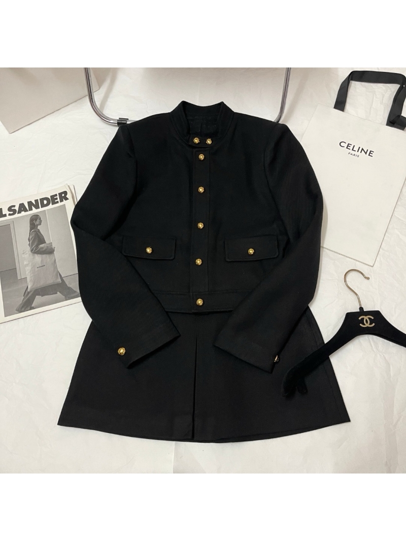 Celine Triomphe Collection Stand Collar Metallic Button Wool Jacket