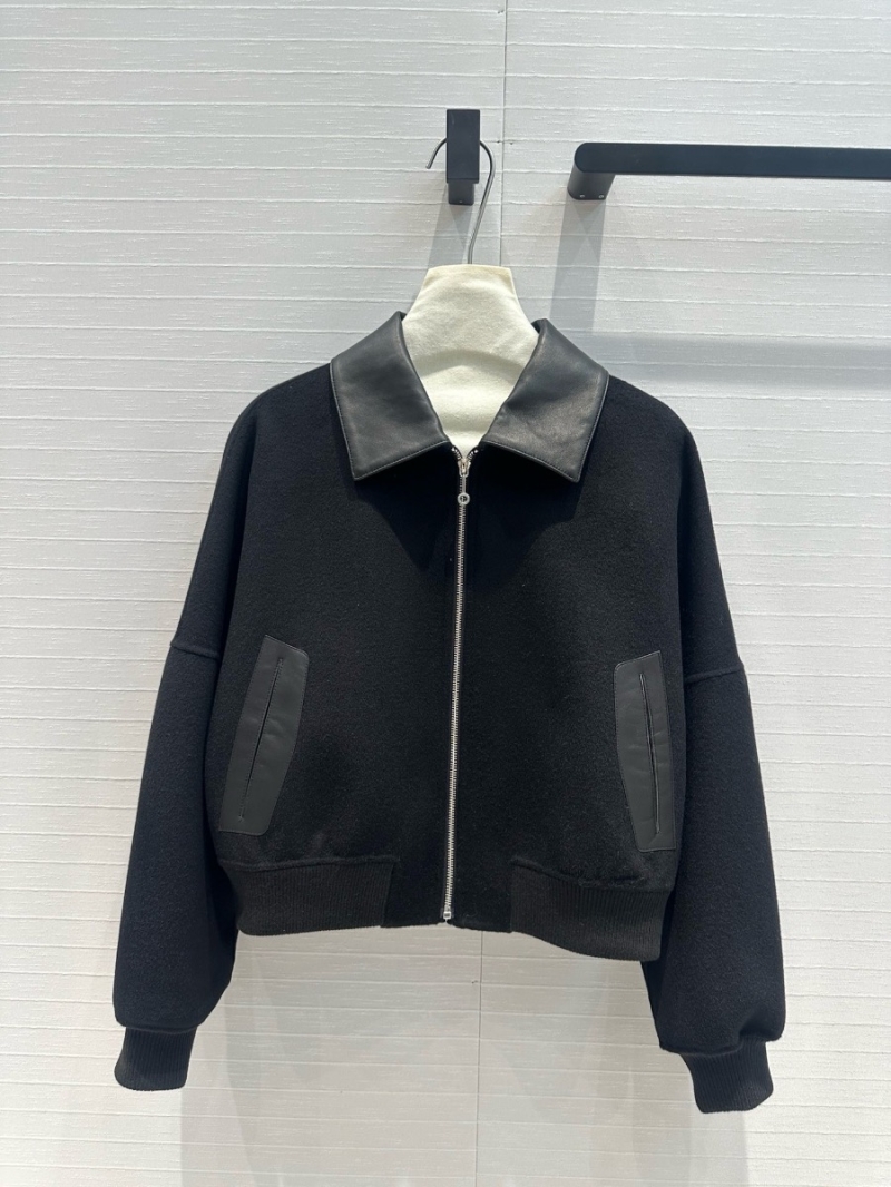 Hermes 24 Autumn/Winter Handmade Double-Faced Wool and Leather Jacket Black