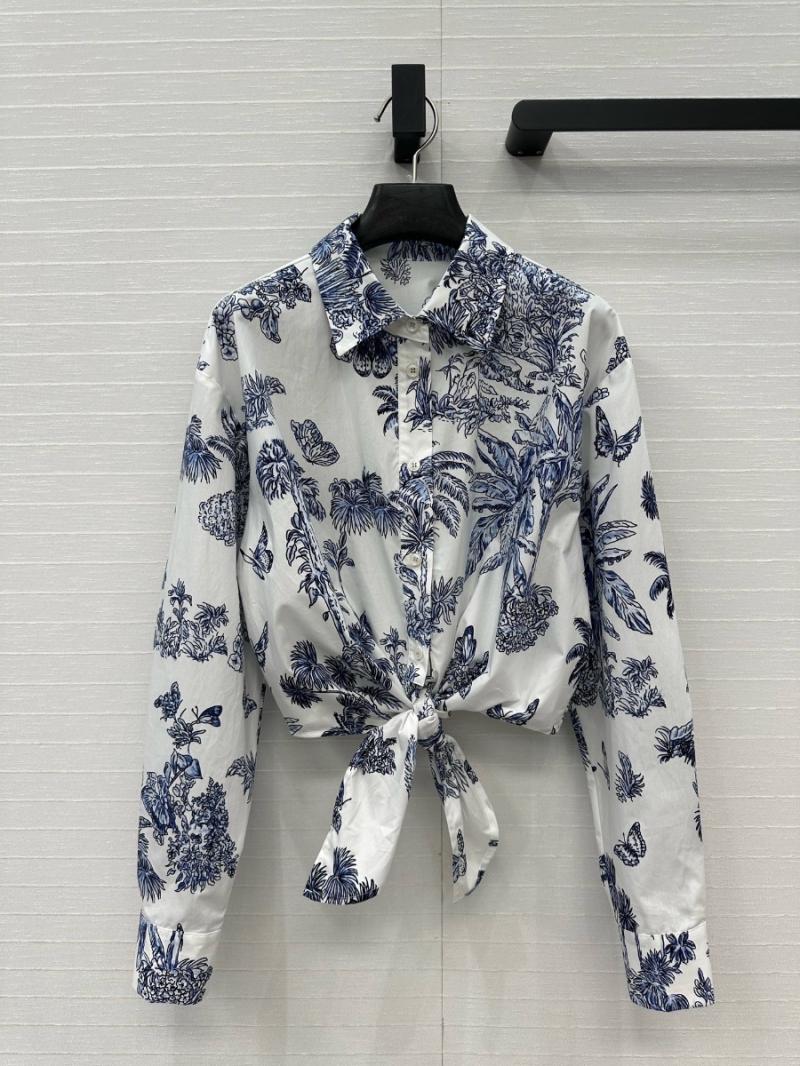 Dior Exclusive Limited-Edition 25SS Palms Toile de Jouy Jungle Print Tie-Front Shirt