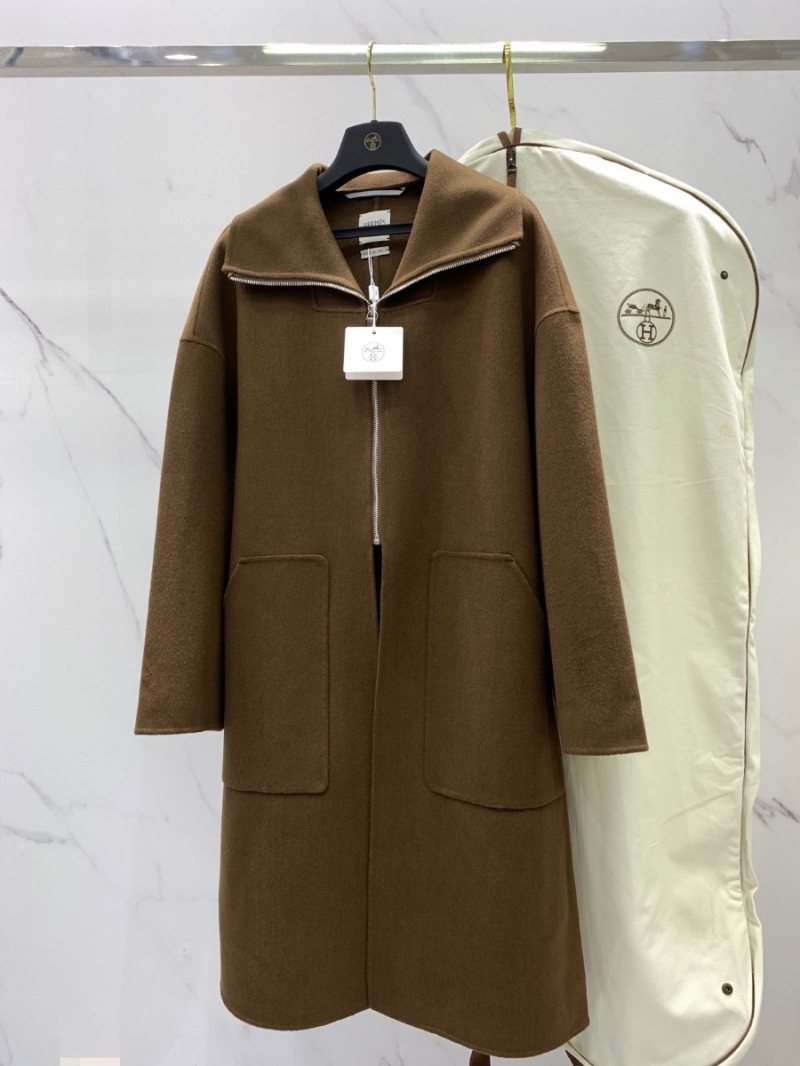 Hermes INSPIRED Imported Genuine Cashmere Coat with Zipper Brown