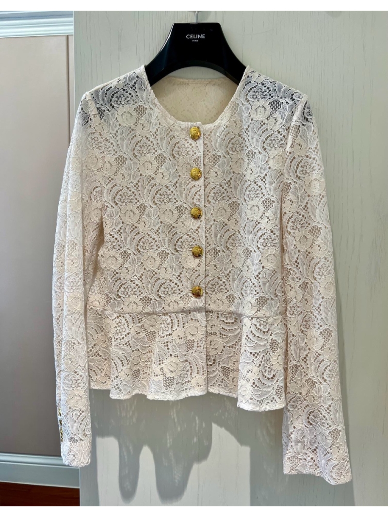 Celine Floral Lace Button-Front Jacket