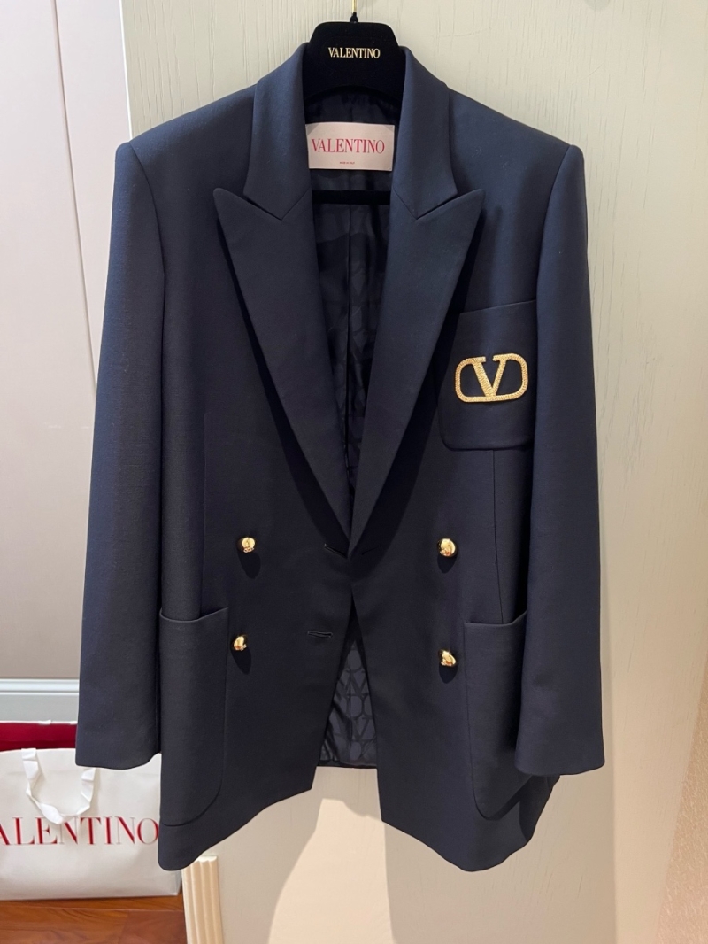 Valentino Double-Breasted Wool Blazer with Gold Buttons