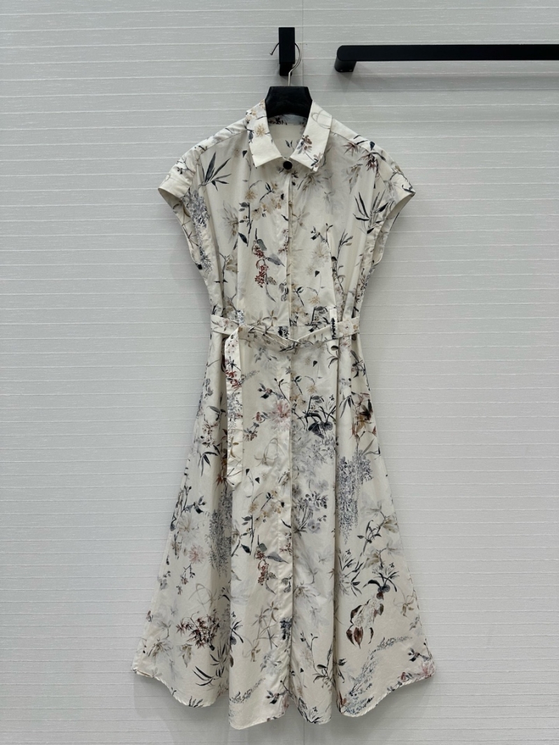 Dior Exclusive Limited-Edition 25SS Millefiori Print Belted Shirt-Collar Dress
