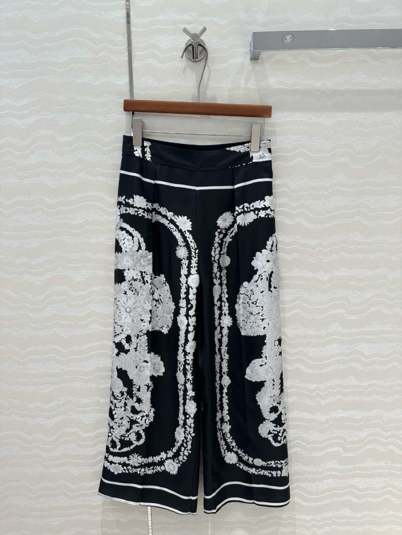 Hermes 2025 Early Spring Brides de Gala en Fleurs Silk Wide-Leg Pants Black