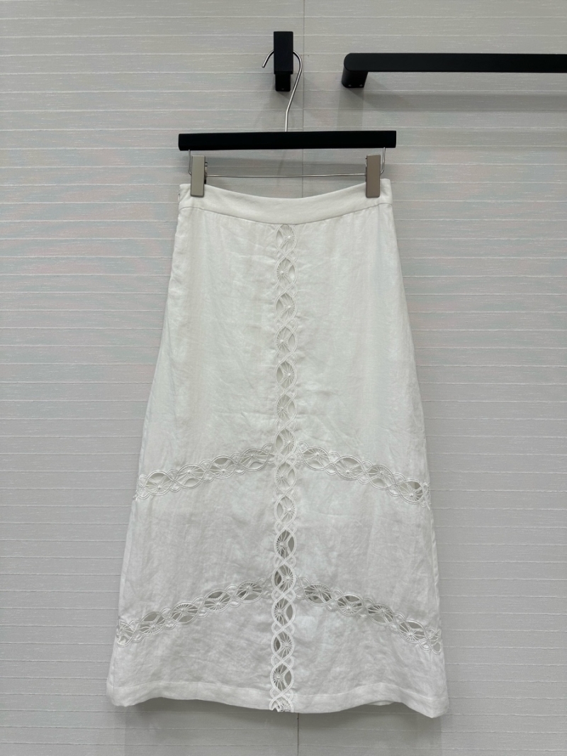 Chloe French Romantic Embroidered Linen Midi Skirt