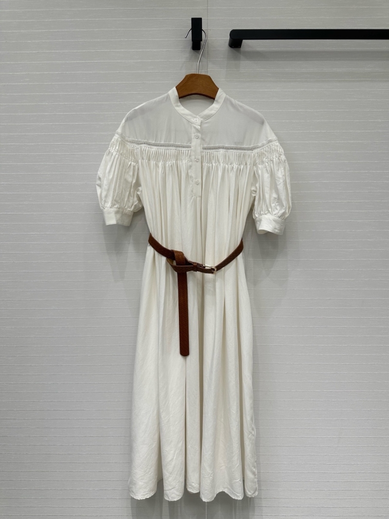 chloe 25SS French Embroidered Cotton-Linen Maxi Dress