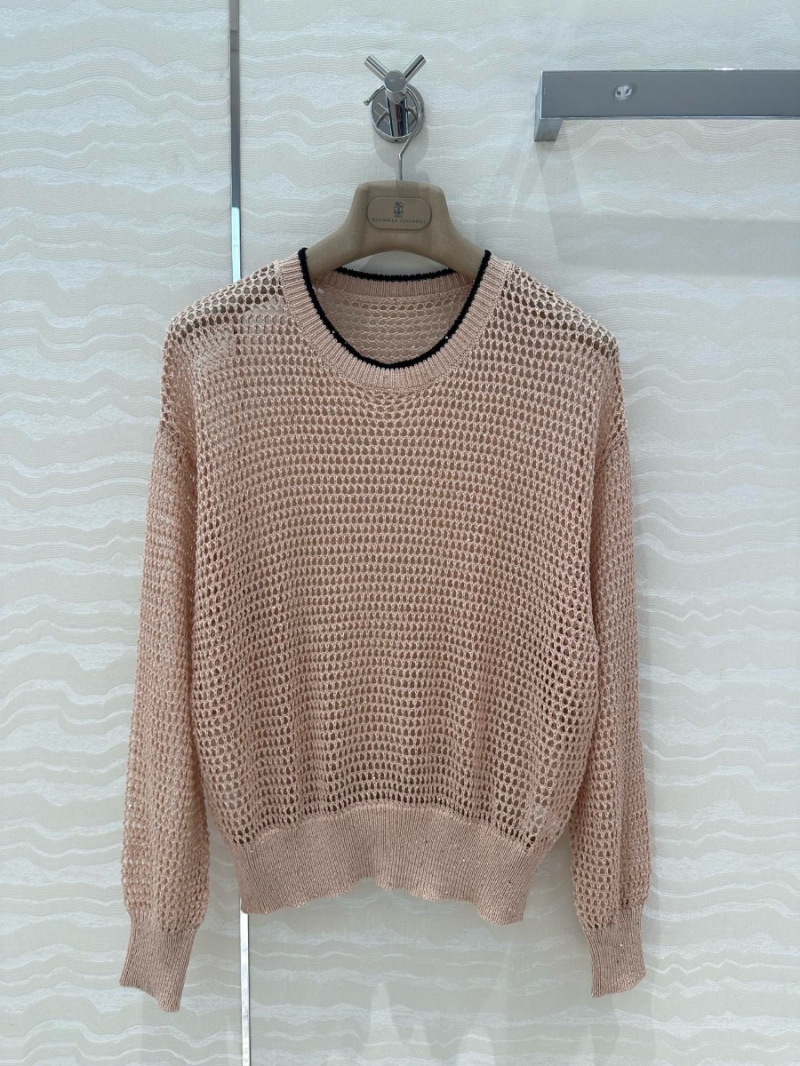 Brunello Cucinelli Italian Aesthetic Sequin Open-Knit Sweater