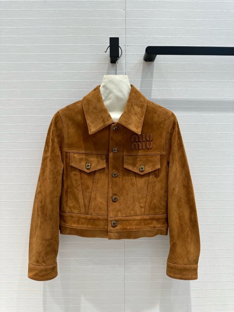 Miu Miu SS24 Vintage Suede Cropped Biker Jacket