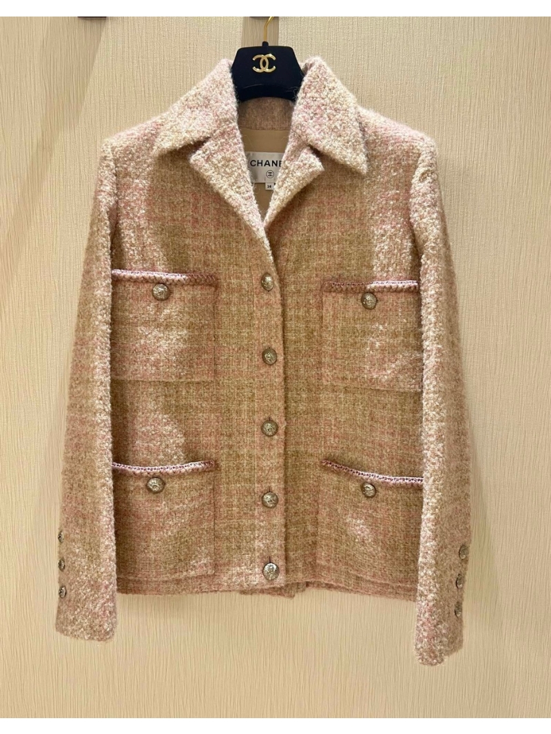Chanel Pink Tweed Blazer with Metallic Threading