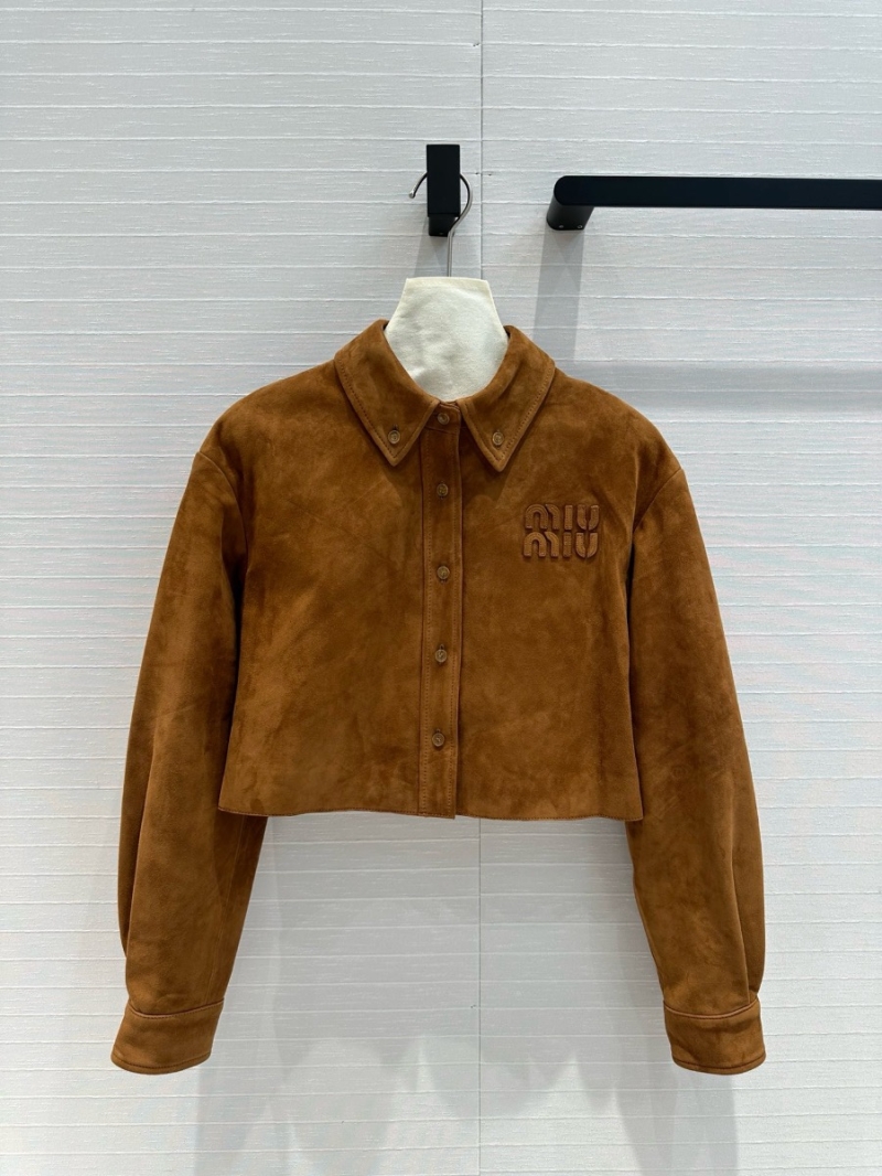 Miu Miu SS24 Vintage Golden Brown Suede Shirt Jacket