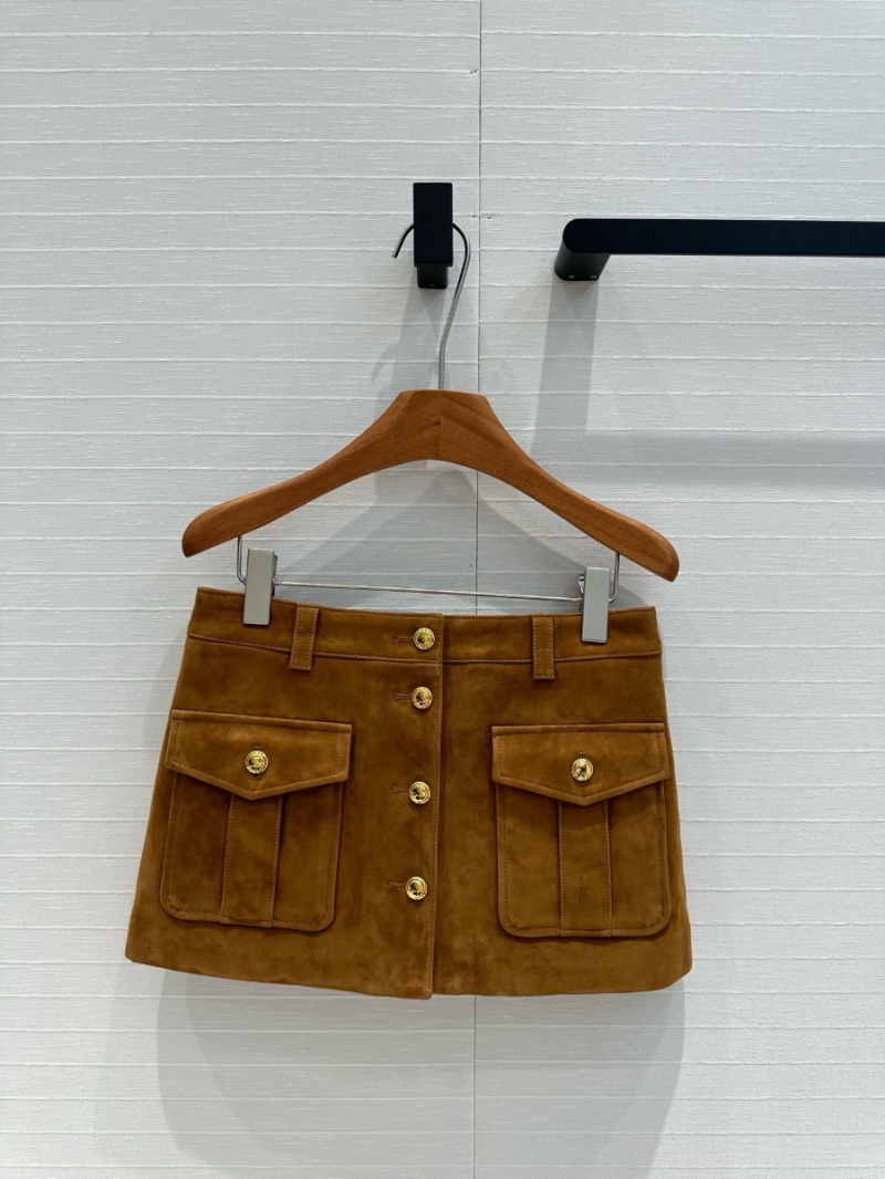Miu Miu 24P Vintage Golden Brown Suede Mini Skirt