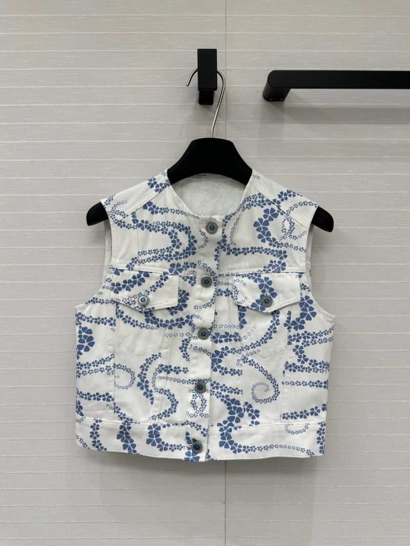 Chanel Coco Beach “Serpentine Totem” Petal Wave Print Denim Vest Blue