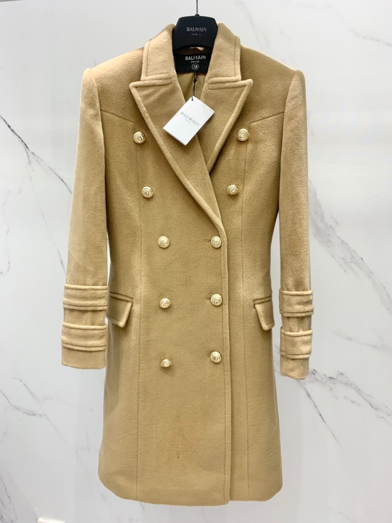 BALMAIN Classic Wool Light Tan Coat