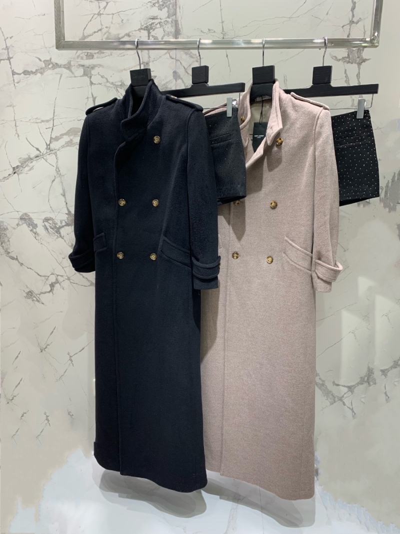 Saint Laurent YSL Oversized Long Double-breasted Coat In Wool