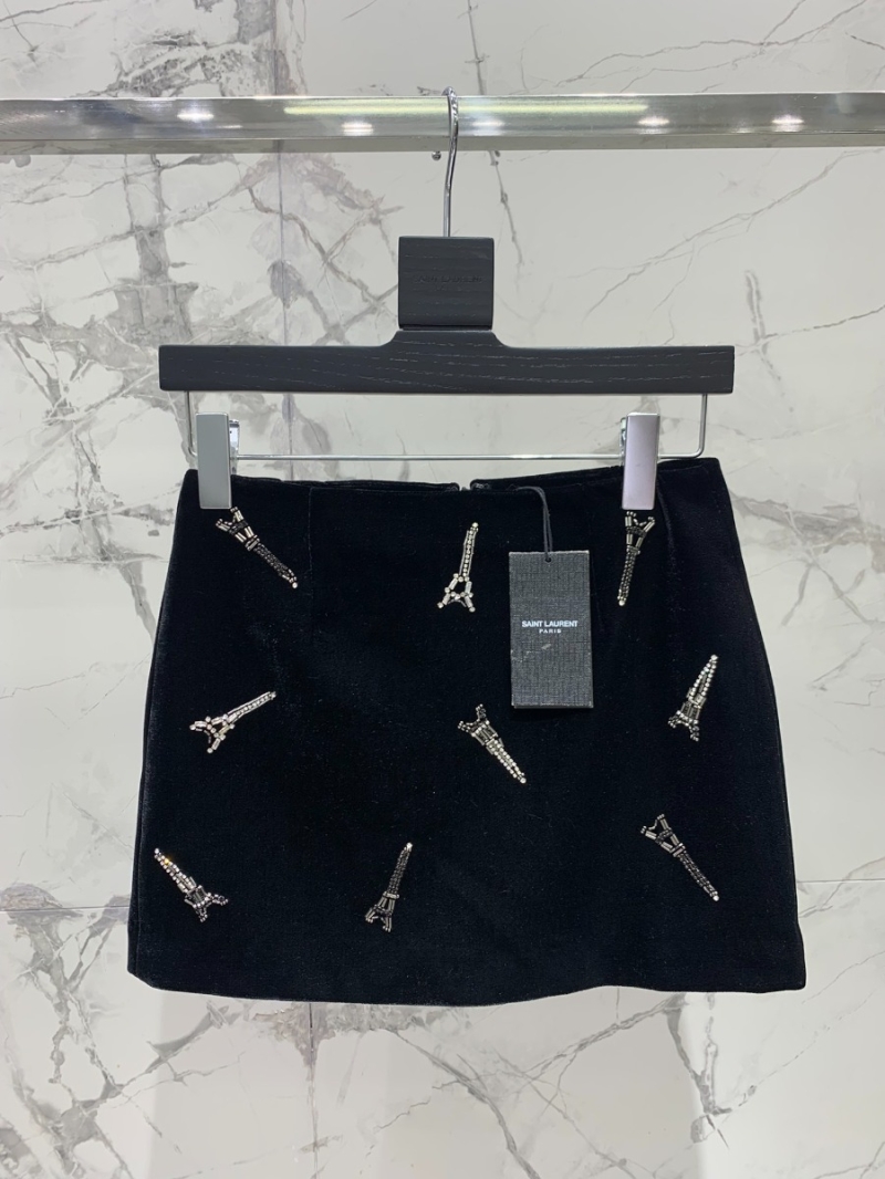 SAINT LAURENT Handcrafted Swarovski Crystal Velvet Skirt