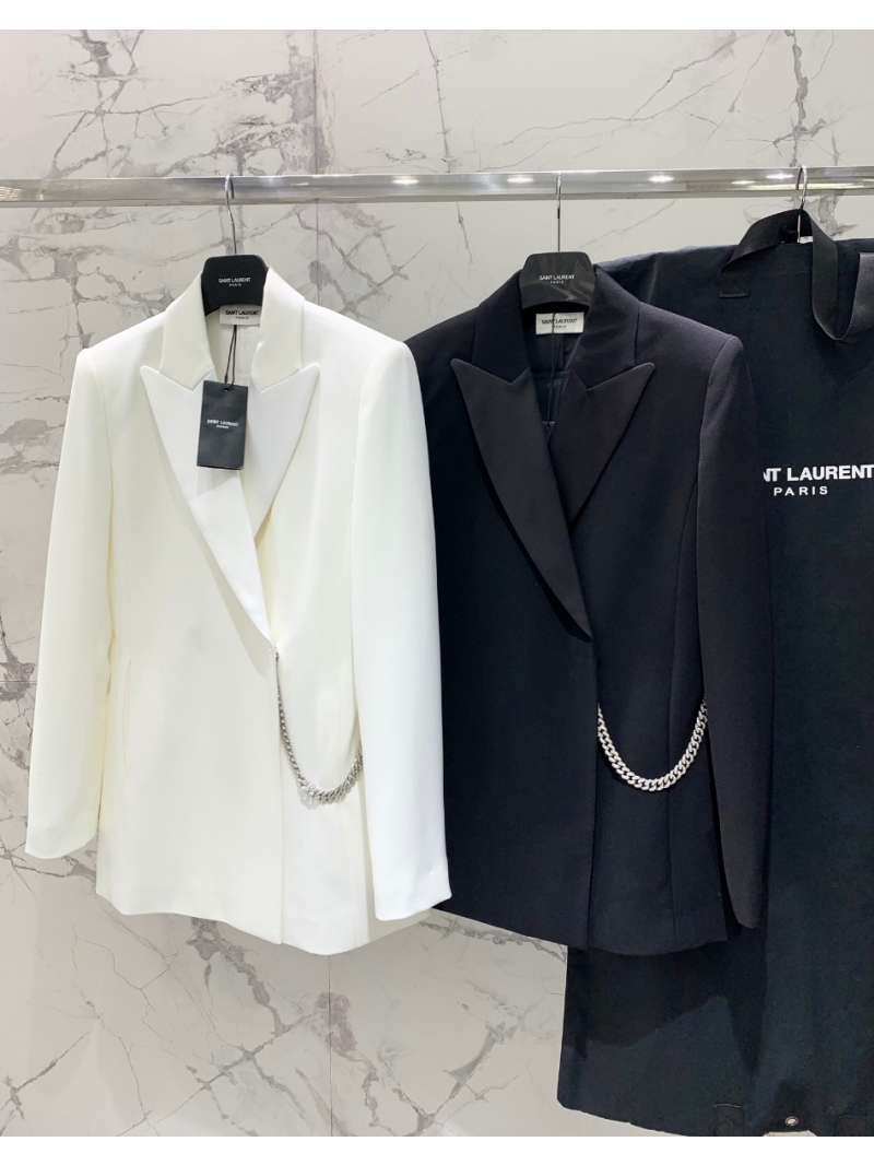 Saint Laurent YSL 2024 Wool Chain Blazer White