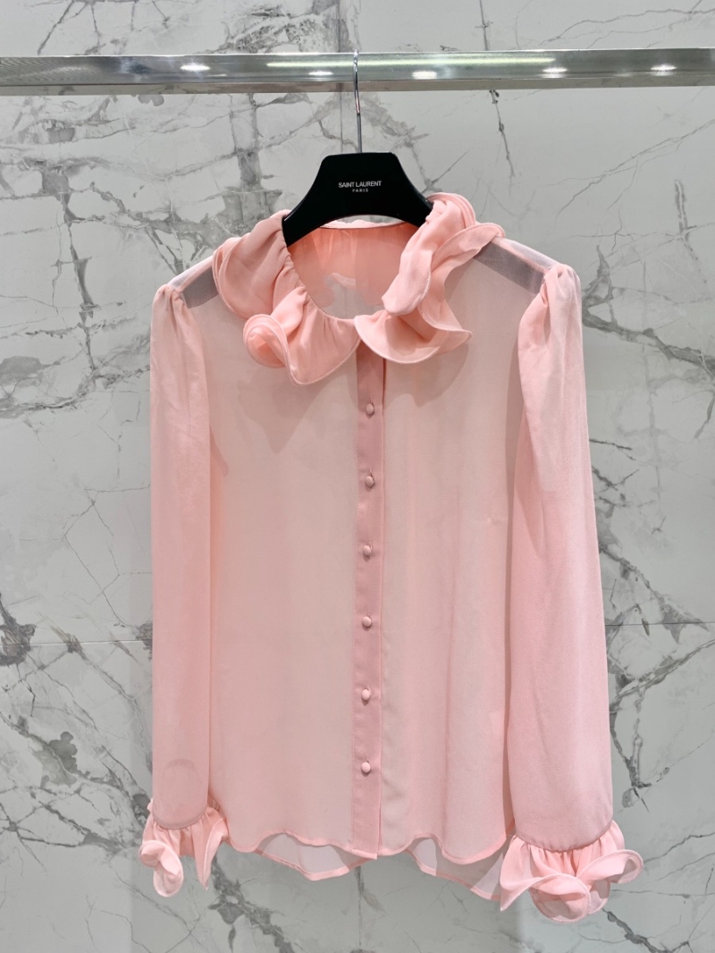 YSL Saint Laurent Floral Ruffle Blouse: Embrace Spring's Elegance Pink