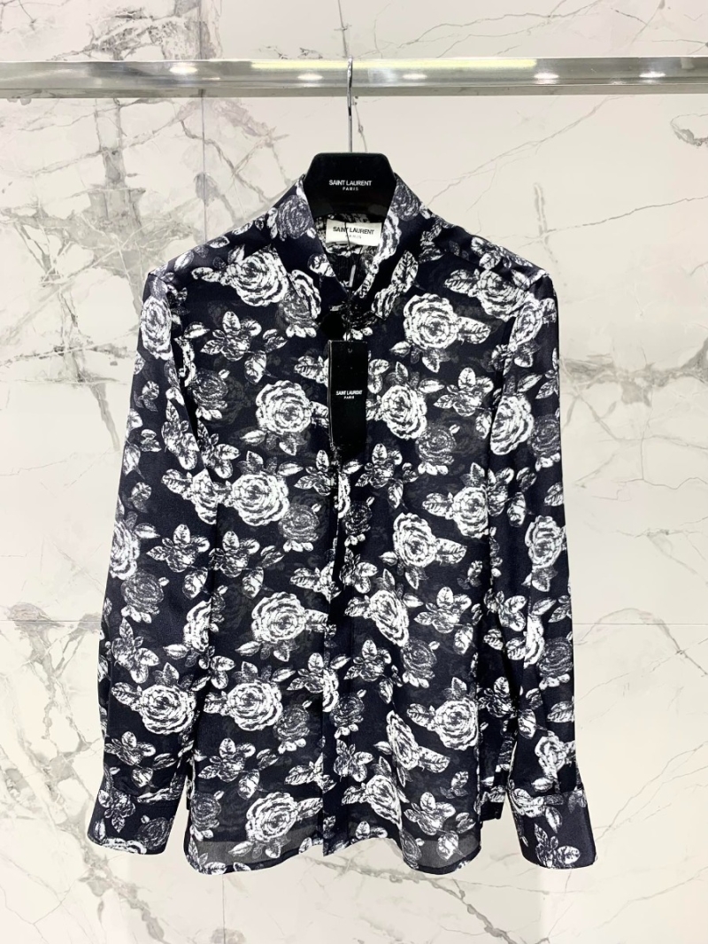 Saint Laurent Sagrada 2024 Rose Floral Print Silk Shirt